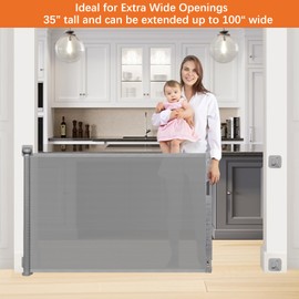 No-Drill 100” Extra Long Baby Gates Indoor Extra Long Retractable Pet Gates for Doorways No Drilling Retractable Dog Gates for The House Outdoor Retractable Gates for Dogs with 2 Sets of Sticky Mount