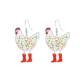 Leeniuniu Double Sided Acrylic Rooster and Hen Earrings Lightweight Funky Chicken Dangle Earrings for Women Unique Farm Animal Jewelry (Red)