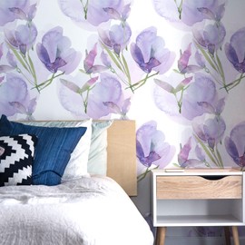 BaoHArtHome Floral Peel and Stick Wallpaper Contact Paper Removable White Purple Leaf Boho Easy Peel Off Vinyl Wallpape Self Adhesive for Bedroom Living Cabinet Room 17.7in x 6.6ft