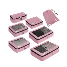 ECOHUB Packing Cubes 7 Set Tear-Resistant Packing Cubes Travel Organizer with ID Tag for Carry On Luggage Machine Washable Suitcase Organizer Bags Compression Travel Cubes(Pink)