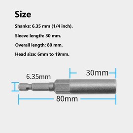 9mm Screwdriver Nut Driver Bit, Metric Hex Wrench Socket Bit, 1/4 inch Hex Shank, 80mm Length, Quick Change Impact Nuts Driver Adapter Drill Bits
