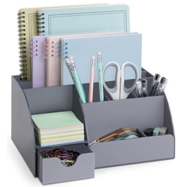 My Space Organizers Grey Desk Organizer, 9 Compartments, Office Supplies and Desk Accessories Organizer, Office Decor Desktop Organizer (Gray)