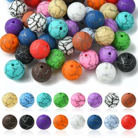 Ornazy 50 pcs Random 15mm Silicone Round Beads Stone Patterned Gumball Beads Colorful Chunky Bubblegum Beads for Necklace Bracelet Crafts Supplies
