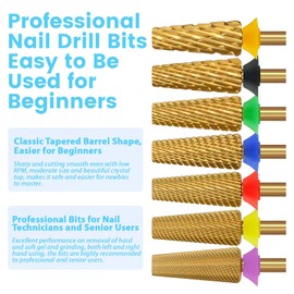 MagiBling Cross Cut Nail Drill Bits, 3/32'' Professional Middle Size Tungsten Carbide Tapered Barrel Bit, Left and Right Hand Use, Manicure Pedicure Cuticle Soft Hard Gel Polish Fast, Coarse.