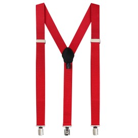 Fashion Accessories Leather Suspenders for Men: Button Pant Braces Clothes Accessory with Elastic, Y Back Design - Regular and Tall Sizes, Red