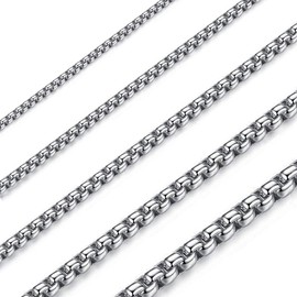 Ostan Men's and Women's Stainless Steel Silver Box Chain Briolette Chain, Venetian Link Chain, Link Necklace, Width 1.5-5 mm, Length 45-80 cm, Stainless Steel, silver