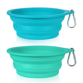 SLSON 2 Pack Dog Bowls Integrated Foldable No Rim Plastic Bowls for Hiking Camping Dog Cat 600ml (Light Blue+Light Green)