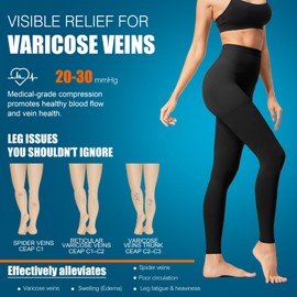 bropite Medical Compression Pantyhose for Women Men，20-30 mmhg Waist High Compression Stockings for Varicose Veins, Edema