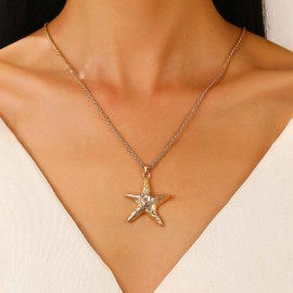 TseenYi Starfish Pendant Necklace Gold Starfish Necklace Large Starfish Pendant Necklace Chunky Star Choker Necklace Starfish Charm Chain Necklace, Zinc
