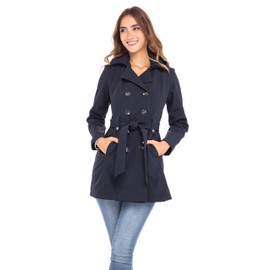 Sebby Collection Women's Soft Shell Trench Coat with Detachable Hood