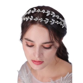 JWICOS Crystal Wedding Headband Tiara Bridal Rhinestone Headpiece Wedding Hair Accessories Tiara for Women and Girls (Blue Silver)