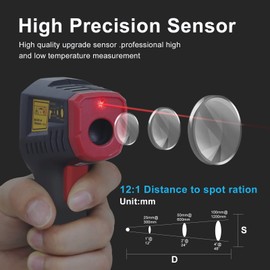 UNI-T UT306S Termómetro infrarrojo láser digital, de -50 ℃ ~ 500 ℃ (-124 °F a 1244 °F) sin contacto, medidor de temperatura láser infrarrojo industrial sin contacto