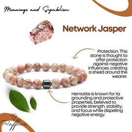 Raffici Red Network Jasper Hematite Bead Bracelet – 8mm Healing Stone, Adjustable Stretch Gemstone Beads for Women, Teen Girls, Unisex Gift