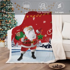 Christmas Blanket Red Santa Claus Fleece Throw Blanket Thick Warm Soft Cozy Flannel Blanket for Sofa Couch Bed (Double 150x200cm)