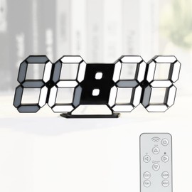 KOSUMOSU Digital Watch, LED Wall Mounted, Auto Brightness, 3D Table Clock, Night Lamp with 10-inch Remote Control, Year/Month/Day Temperature Display, Black (Display is slightly dark, suitable for people who are prone to light being disturbed when sleeping. (AC adapter not included)