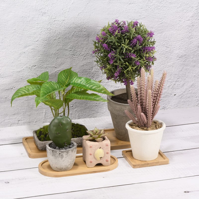 M METERXITY 2 Pack Planter Saucers - Bamboo Rectangular Flower