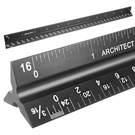 Soraco 12" Aluminum Triangular Architect Scale Ruler – Laser-Etched Imperial Measurements – Durable Black Anodized Finish – Ideal for Architects, Engineers, Draftsmen, and Students(Black)