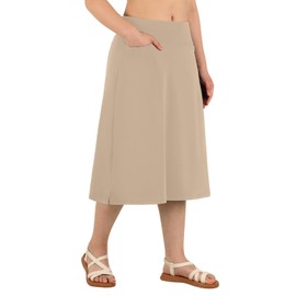 ANIVIVO Women's 28" Long Skorts Skirts Midi Length Skirt Modest Active Travel Skorts with 3 Pockets(Khaki,2XL)