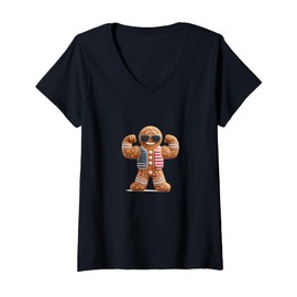 Womens Strong Cookie Man with Bold Shades Costume V-Neck T-Shirt