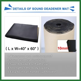 Motoforti 394mil 10mm 16.36sqft Car Hood Tailgate Heat Insulation Foam Sound Deadener Mat Replacement 60x40 Inches Long-Lasting