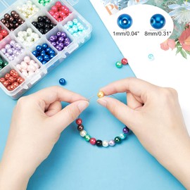 Pandahall 1Box/510pcs 15 Color Satin Luster Glass Faux Pearl Round Bubblegum Ball Beads 8mm for Jewelry Making