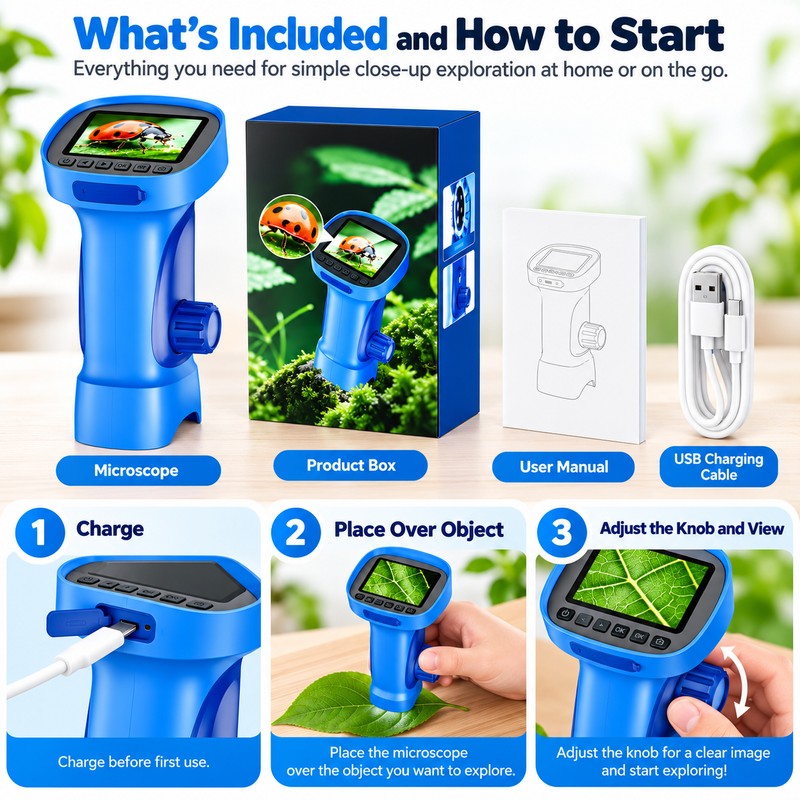 Digital Microscope for Kids – 1000X Portable Microscope with 2.4-Inch
