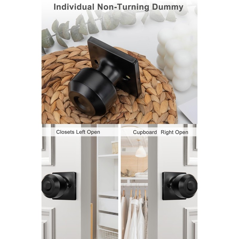 Haidms 2 Pack Black Closet Door Knobs Dummy Door Knob,
