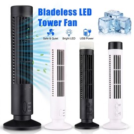 Portable LED Bladeless Tower Fan, 90° Oscillating Quiet USB Desk Fan with Built-in Light for Home and Office Use