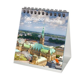 Reisezauber Hamburg Tischkalender 10cm x 10cm für 2026 Hafen Reeperbahn Deutschland - Set-Inhalt: 1x Kalender, 1x Weihnachtsanhänger (insgesamt 2 Teile)