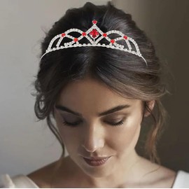 Kilshye Princess Tiara Silver Crystal Tiaras and Crowns Rhinestone Prom Headband Birthday Costume Hair Accessories for Women and Girls (Red)