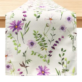 LeLehome Farmhouse Table Runner, 13 X 72 Inch Spring Summer Purple Flowers Lavender Floral Summer Kitchen Dining Table Decoration Linen for Home Party Festival