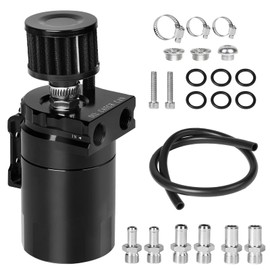 DBREAKS Oil Catch Container with Air Filter, 300 ml Oil Catch Can, Universal Aluminium Oil Catch Tank, Oil Storage Tank Kit, Car Reservoir Tank (Black)
