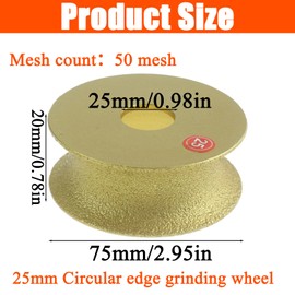 Diamond Bullnose Grinding Wheel Tool, Round Edge Grinding Wheel, Inner Diameter 20Mm, Wheel Suitable for Marble, Quartz Stone, Granite, Tile, Glass And Other Machines (25mm)
