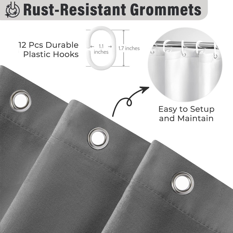 Seasonwood Grey Shower Curtain Ruffle Shower Curtain with Button 72