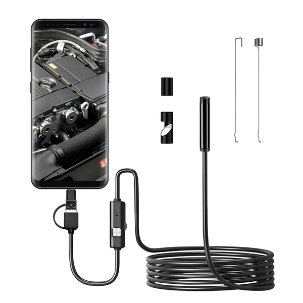 Endoscope Inspection Camera, 3 in 1 HD USB Endoscope Camera with 6 LED Lights, IP67 Waterproof Snake Camera for Tube Sink Pipe Drain Aircondition Inspection,Compatible with Android Phone Tablet Device