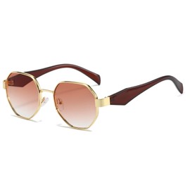 YAMEIZE Retro Polygon Sunglasses for Men Women Vintage Metal Sunglasses Classic Shades Irregular Frame 90s Glasses UV400