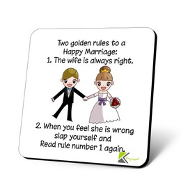 CS842 Two Golden Rules to a Happy Marriage Novelty Funny Coffee Tea Drink Gift Glossy MDF Wooden Coaster
