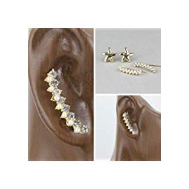 Gold starfish crystal ear climber earrings crawlers 2 pair post stud earrings