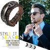 Cupimatch Men Brown Adjustable Wide Leather Bracelet, Alloy Punk Braided