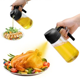 Aovdy Oil Sprayer for Cooking, 2 in 1 16oz Olive Oil Dispenser and Oil Sprayer - 470ml Olive Bottle Spray and Pour - Olive Glass Oil Dispenser for Kitchen Cooking Salad BBQ - Black
