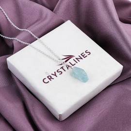 CRYSTALINES Natural Raw Aquamarine Pendant Necklace | Artisan Crafted Blue Gemstone Jewelry | Silver Plated | Healing Crystal | Irresistible Rough Stone | Women Jewelry | Ideal Gift for Serenity