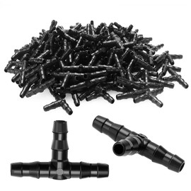 190 PCS 1/4" Plastic Barbed Tee Connector, VooGenzek Barbed Tee Fittings for 4/7mm Garden Hose, Tee Drip Irrigation Tube Joint for Watering System, for Garden, Lawn, Greenhouse