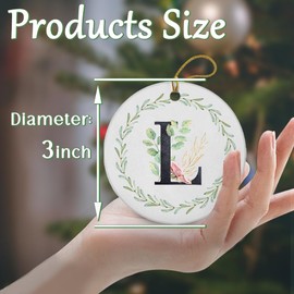 Handcrafted Initial Letter Keepsake Ornament, Letter L Round Ceramic Ornament for Christmas Tree Decoration, Gifts for Family Friend Women Wedding Anniversary