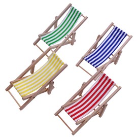 Decorative Deck Chair, Miniature Beach Chair, Set of 4, Wooden Mini Decorative Deck Chair, Doll Recliner Chair, Beach Chair, Mini Chair, Folding Chair, Seat of 11 x 5 cm