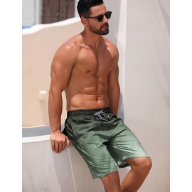 ELETOP Men's Swim Shorts 9" Quick Dry Swim Trunks Beach Bathing Suit with Mesh Lining (2XL, Leaf Gradient Grey)