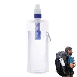 Foldable Filtered Water Bottle - Hiking Water Filter,Reusable Water Pouch Water Bag Pouch Water Bottle with Filter Straw for Drinking Hiking