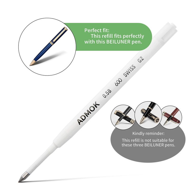 ADMOK 0.5mm Replaceable Standard Pen Gel Refills for BEILUNER Luxury