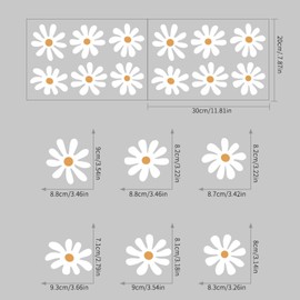 Daisy Wall Stickers, 8 Pack PVC Daisy Stickers for Bedrooms, Girls Bedroom Wall Stickers, Kids for Nursery, Living Room, 30 * 20cm