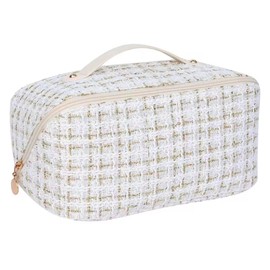 HealthyMoov Kulturbeutel, Kosmetiktasche, Kosmetiktasche, Kosmetiktasche, Reisetasche, Beauty-Zubehör, Aufbewahrung, Badezimmer, Tweed, Weiß, weiß, Kulturbeutel