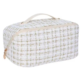 HealthyMoov Kulturbeutel, Kosmetiktasche, Kosmetiktasche, Kosmetiktasche, Reisetasche, Beauty-Zubehör, Aufbewahrung, Badezimmer, Tweed, Weiß, weiß, Kulturbeutel